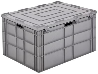 80x60x45 Industrial Plastic Crate with Hinged Lid